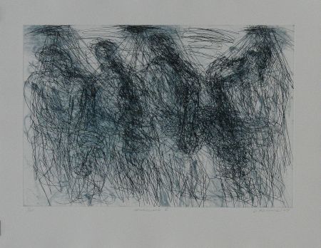 Click the image for a view of: David Koloane. Musicians II. 2009.Etching, drypoint. 475X615mm